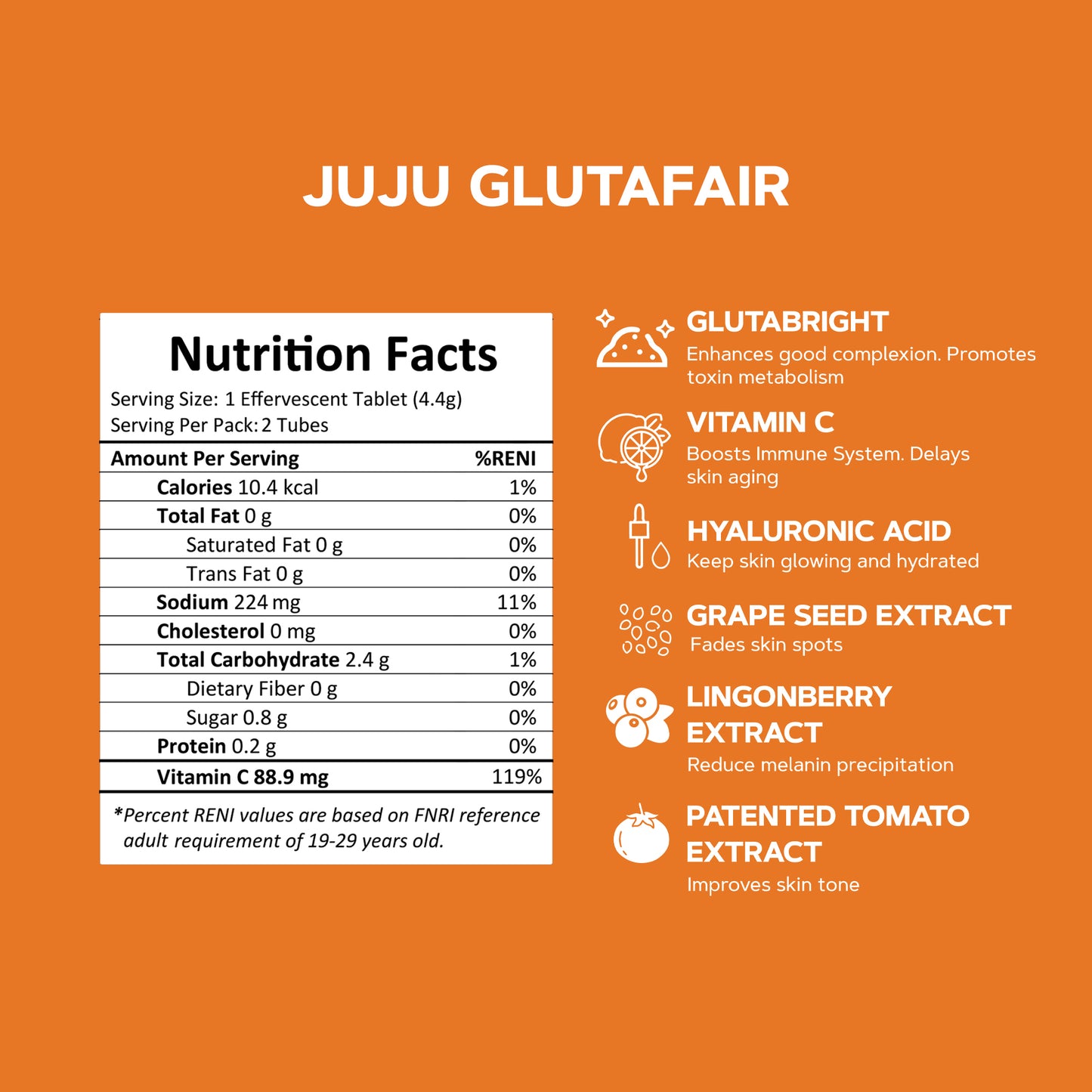 2 BOXES - 2 MONTHS SUPPLY EFFERVESCENT GLUTAFAIR TABLETS